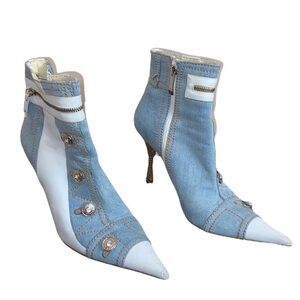 Store close next WK💝Gianmarco Lorenzi silver embellished denim leather heels